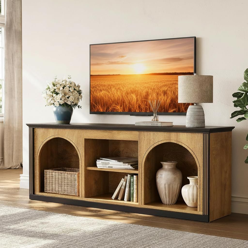 ローボード 60型対応 TVボード 55型 収納棚 オープンタイプ テレビボード リビング 木製160cm幅 TV台 テレビ台 50/55/65/75型対応 Tribesigns 木目調