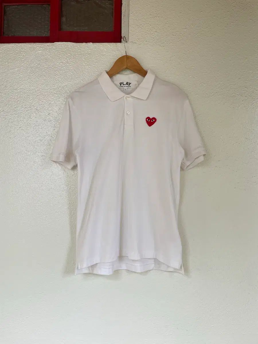 コム・デ・ギャルソン PLAY 白 ハート ロゴ カラーTシャツ L