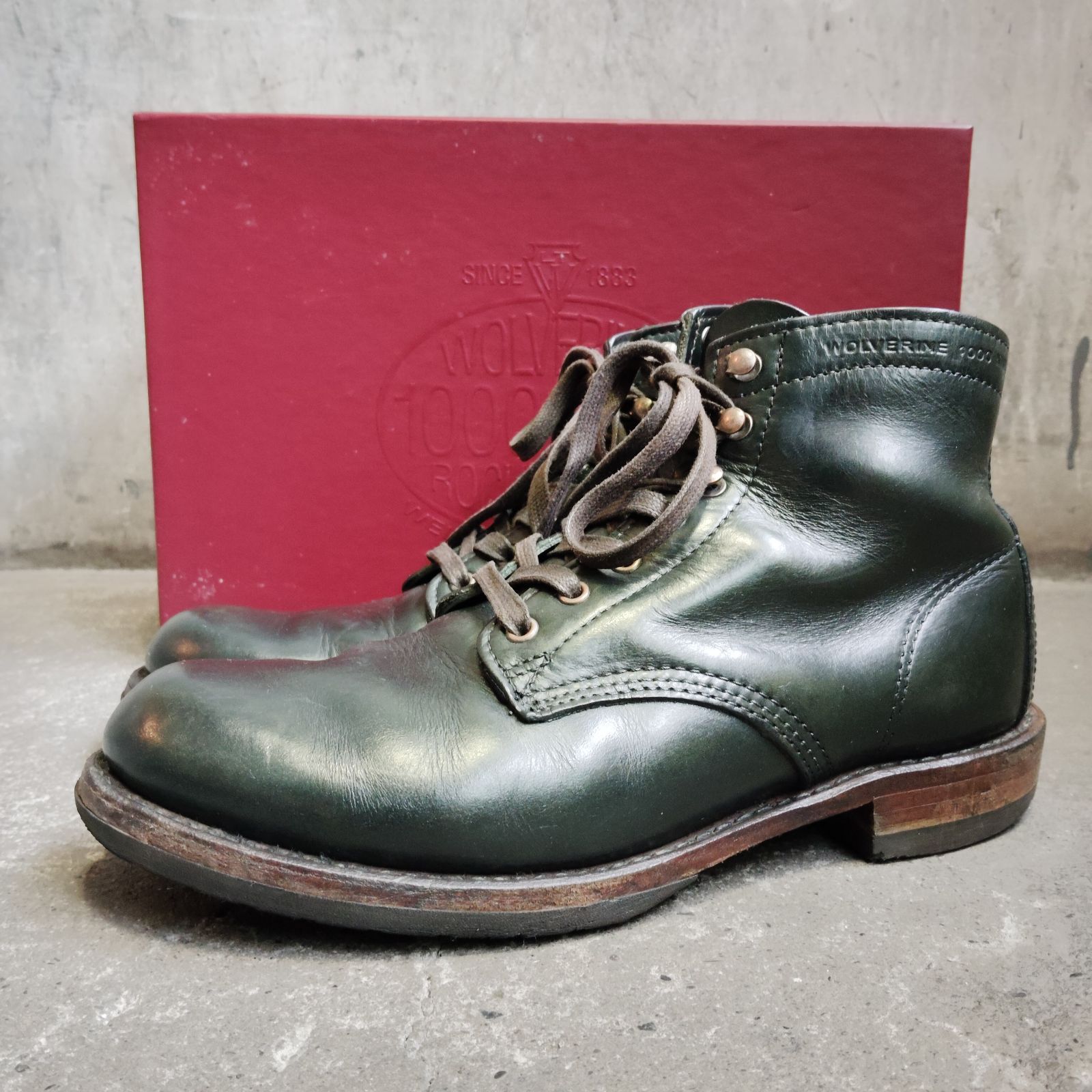 WOLVERIN 1000 MILE PLAIN-TOE BOOTS US8D グリーン ウルバリン 1000