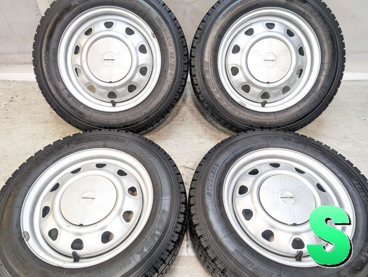 155/80R14 88/86 トーヨータイヤ デルベックス 935 　 TOPY V6A 14x5.0 38.5 100/114.3-4穴 中古タイヤ スタッドレスタイヤ ホイールセット 4本セット w14260524013