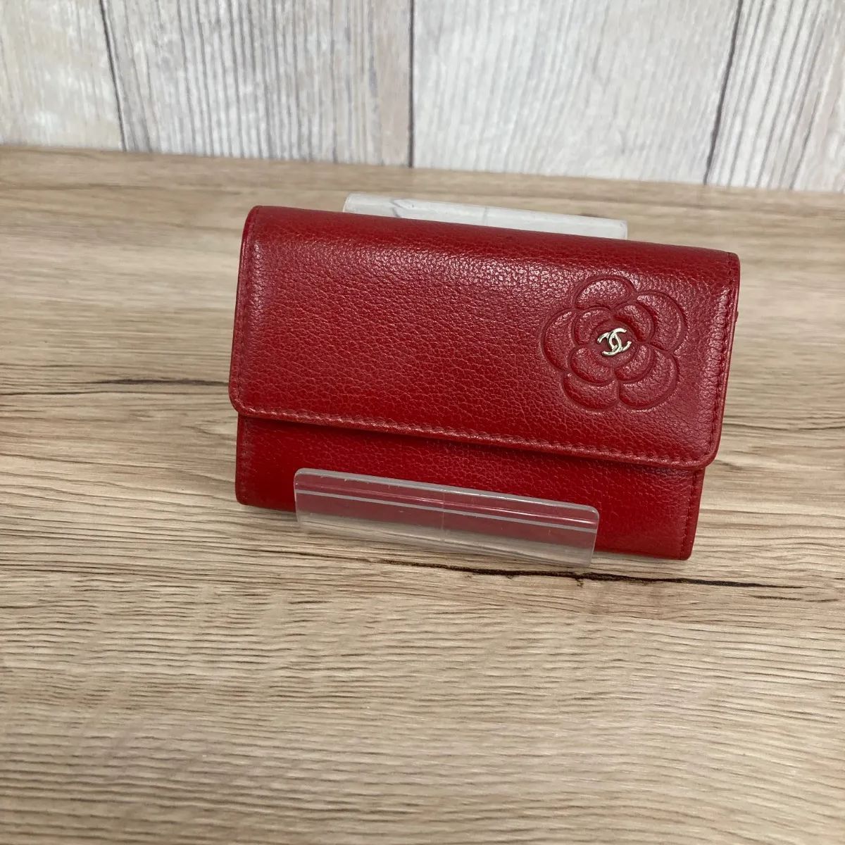 美品 CHANEL シャネル カメリア カードケース パスケース ココマークレッド 赤 レザー 平塚店　衣料品 L
