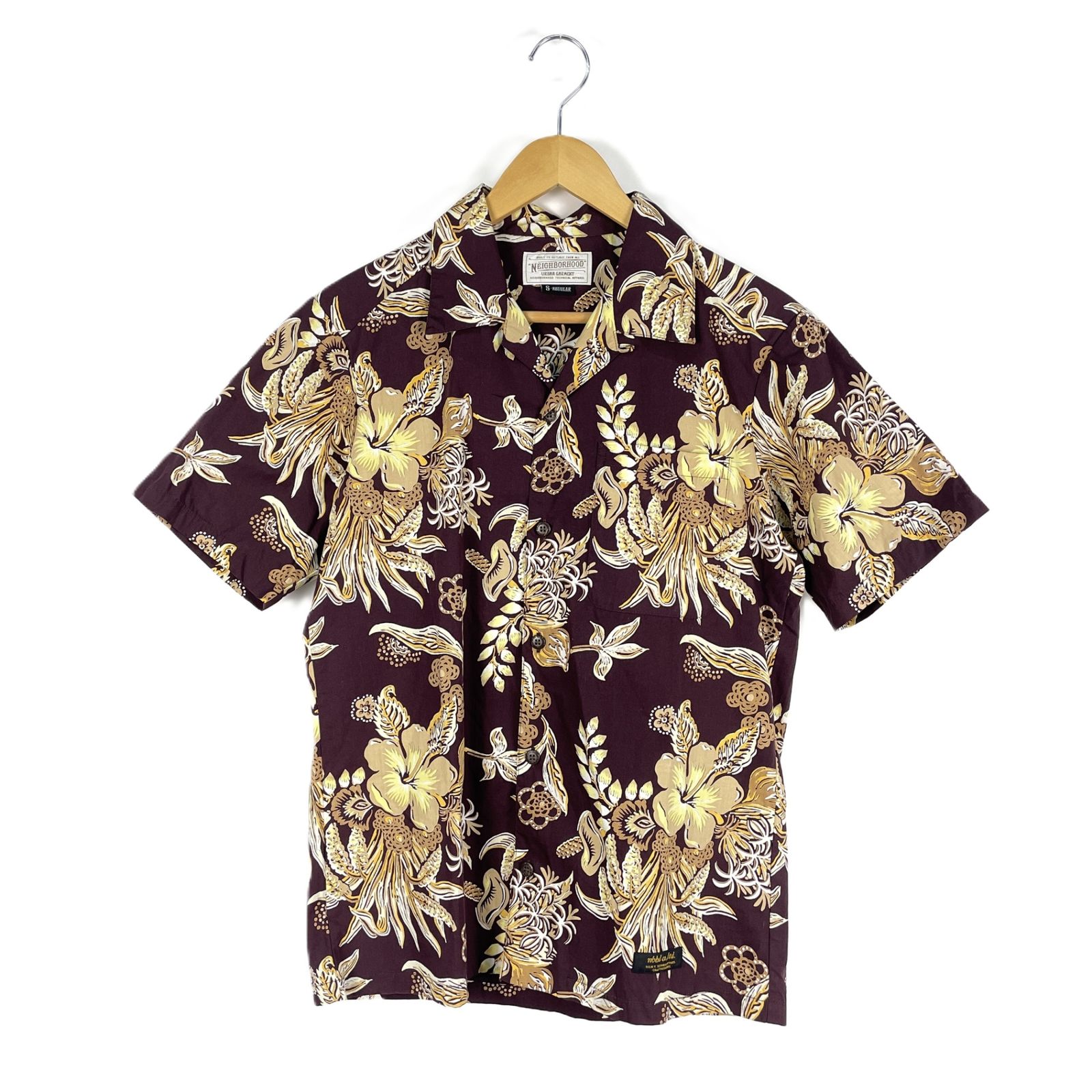 NEIGHBORHOOD　ネイバーフッド　14SS　141BENH-SHM07　ALOHA/C-SHIRT.SS　アロハシャツ　半袖開襟シャツ　オープンカラー　Sサイズ　ハイビスカス柄　バーガンディ