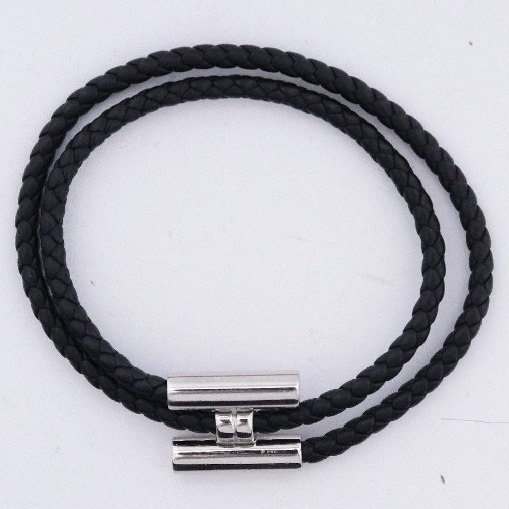 HERMES トゥルニ トレッセ T4 レザーブレスレット ブラック