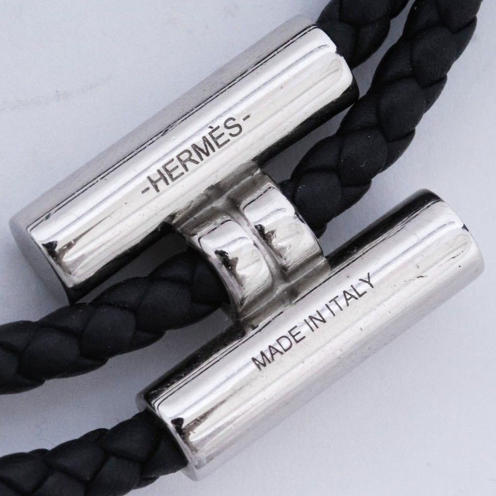 HERMES トゥルニ トレッセ T4 レザーブレスレット ブラック