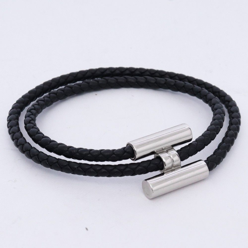 HERMES トゥルニ トレッセ T4 レザーブレスレット ブラック