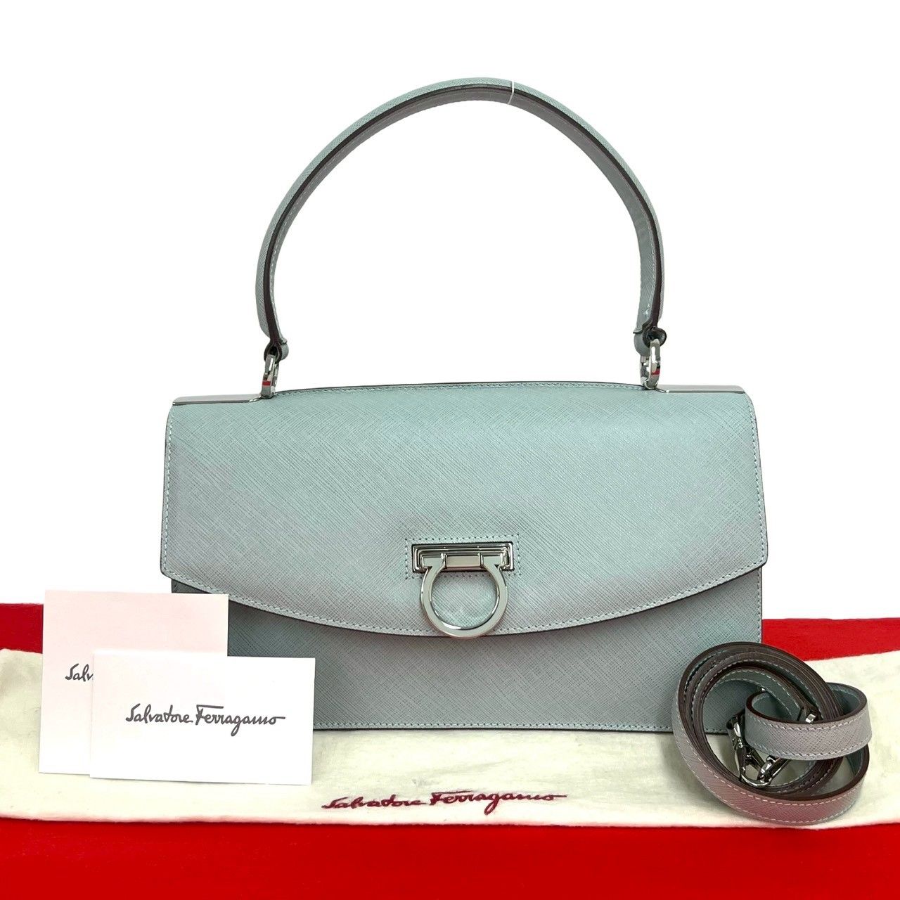 【極美品】 フェラガモ ガンチーニ ハンドバッグ 2way カード保存袋 極 美品 袋付き Salvatore Ferragamo サルヴァトーレフェラガモ