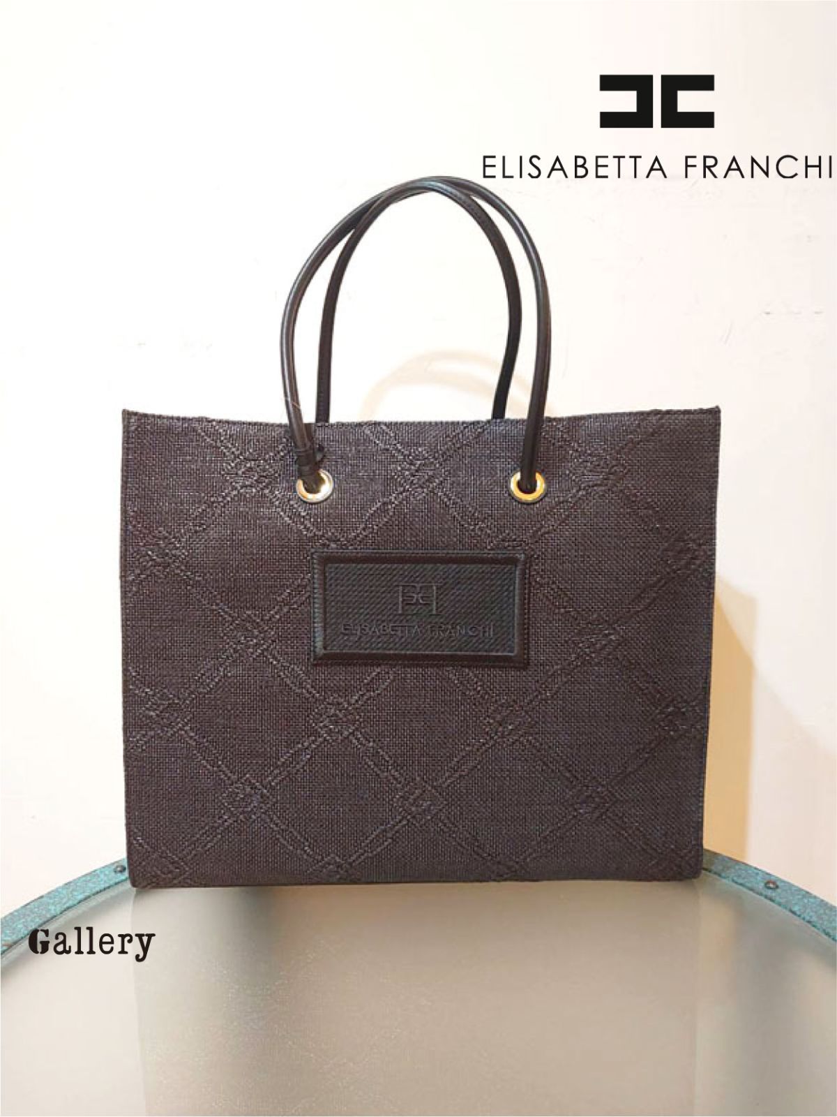【未使用・新品】【公式正規取扱い】ELISABETTA FRANCHI (エリザベッタフランキ) スクエアトート ビッグトート ジュート風バッグ 大きいトート
