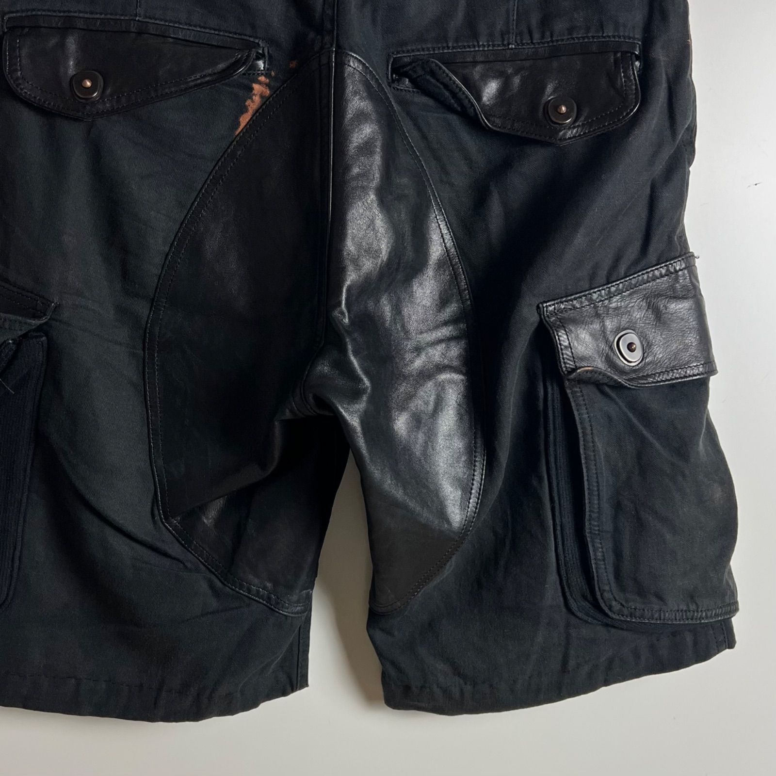 NO ID. 00s y2k archive Leather combi cargo shorts 1 ノーアイディー