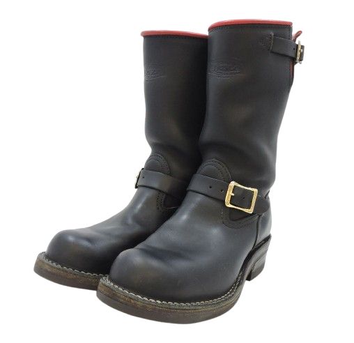 ▲★ WESCO ウエスコ BOSS カスタムオーダー ライニング レッドカラーレザー サイズ8 1/2EE ブラック ブーツ 中古品(156)