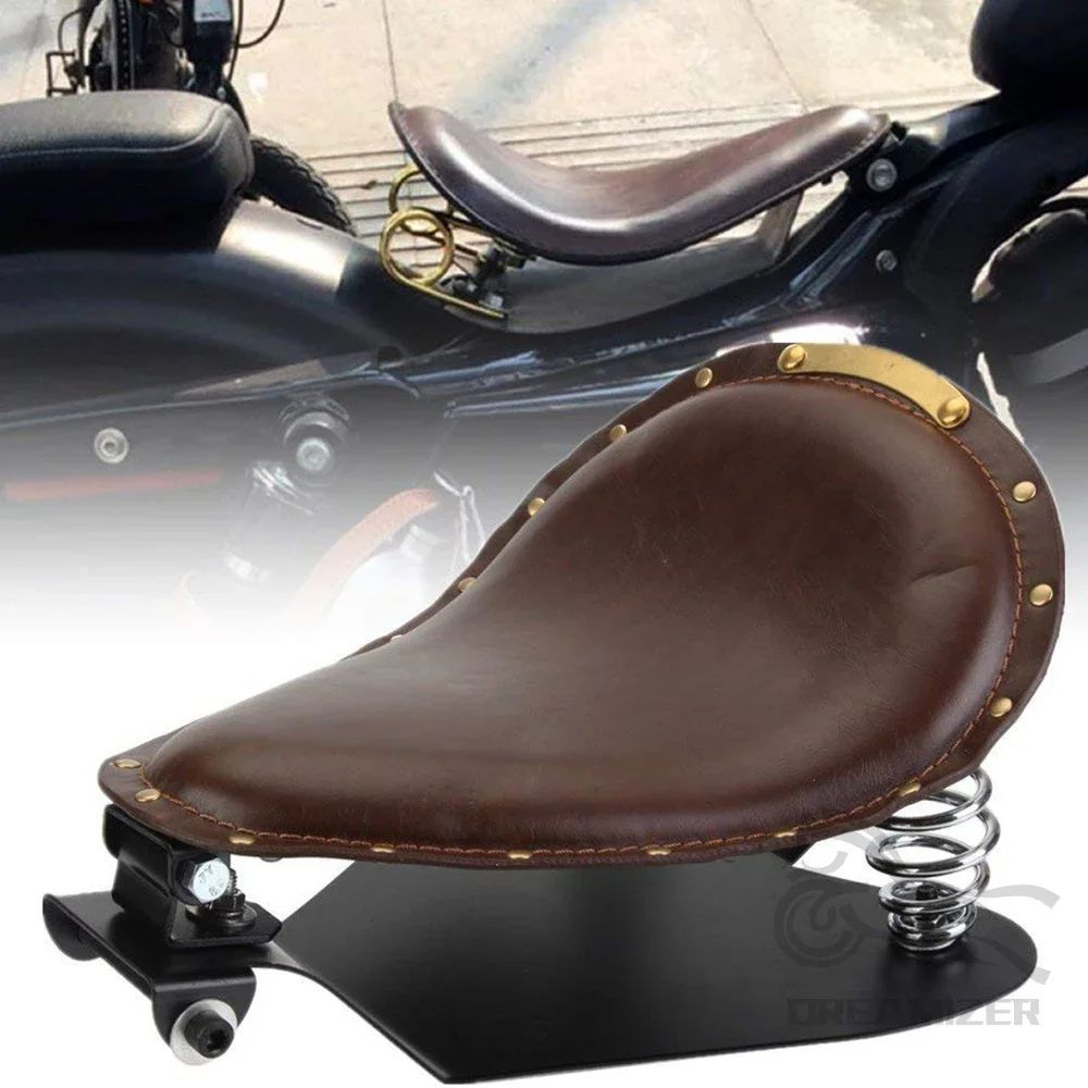 1 SET MOTORCYCLE RETRO LEATHER SOLO SEAT+3インチ SPRING BRACKET HARLEY CHOPPER SPORTSTER HONDA YAMAHA