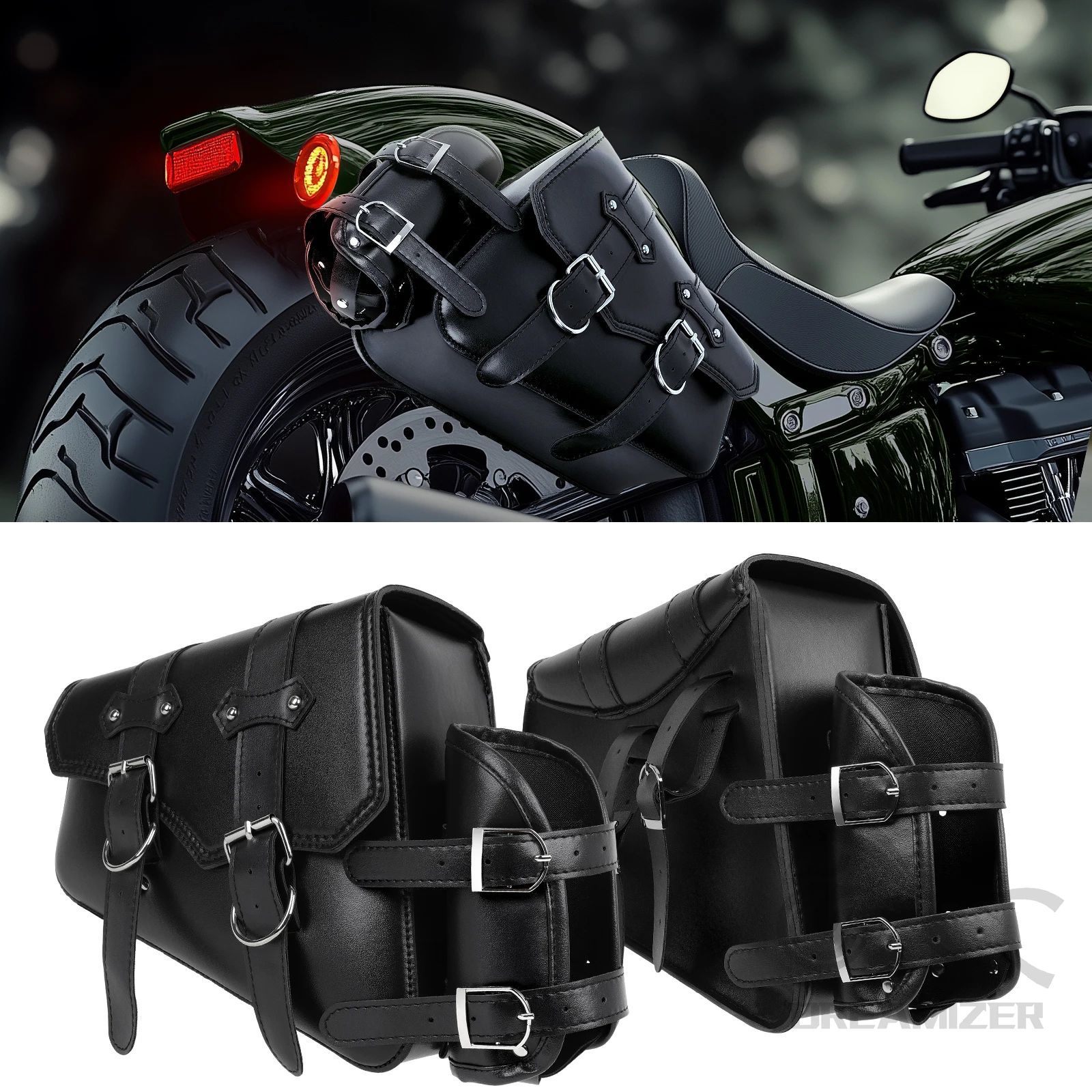 MOTORCYCLE SIDE SADDLE BAGS SWING ARM TOOL BAG SPORTSTER XL883 1200 HONDA STORAGE SADDLEBAGS