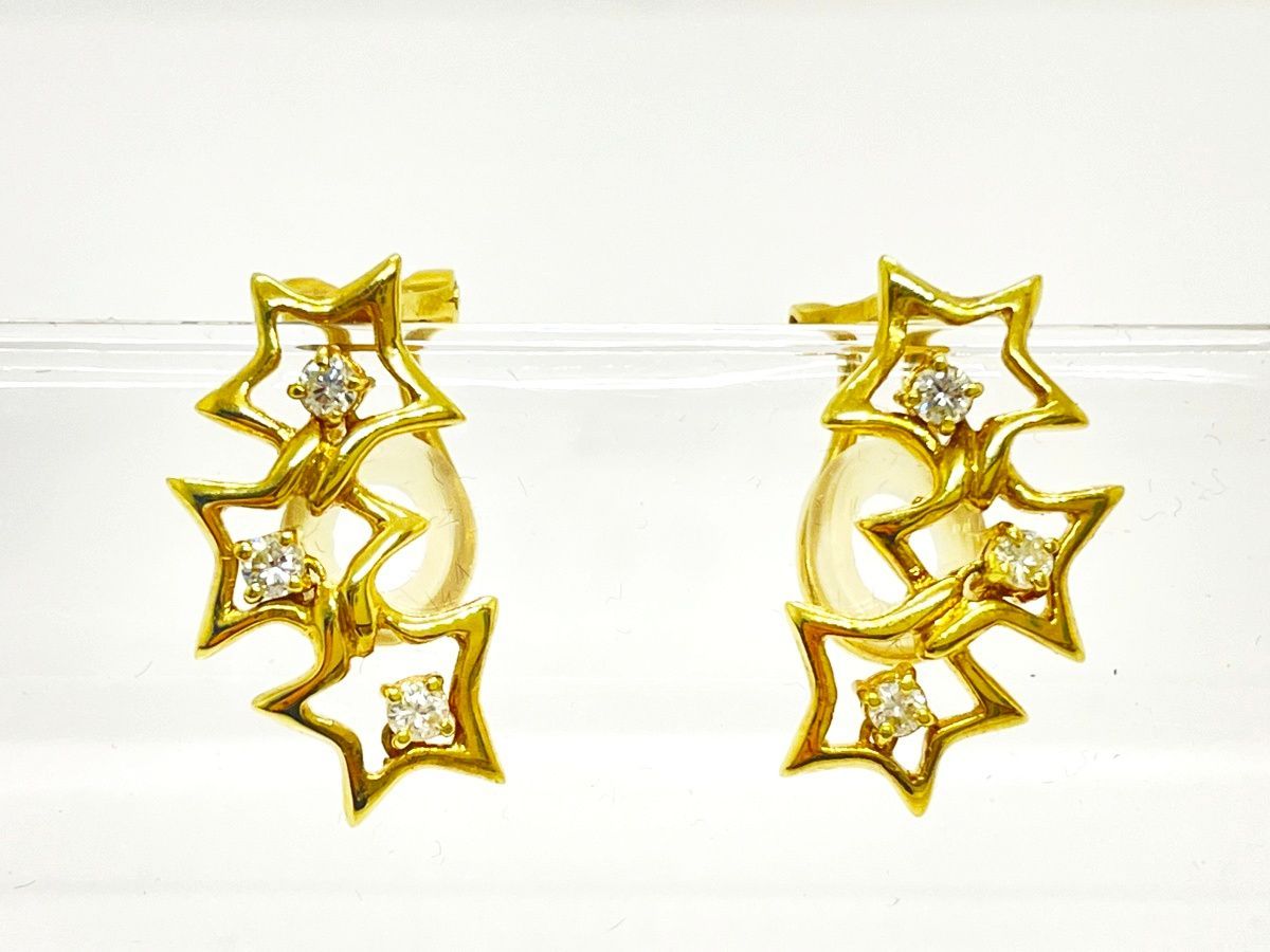【ダイヤモンド】 750 18K 星 スター イヤリング 0.37ct 6.6g ダイヤモンドチェッカー反応確認済み M-J80 0622/6.5