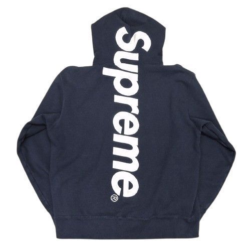▲★Supreme サテンアップリケフーディー サイズM ネイビー Satin Applique Hoodie シュプリーム 中古品(128)