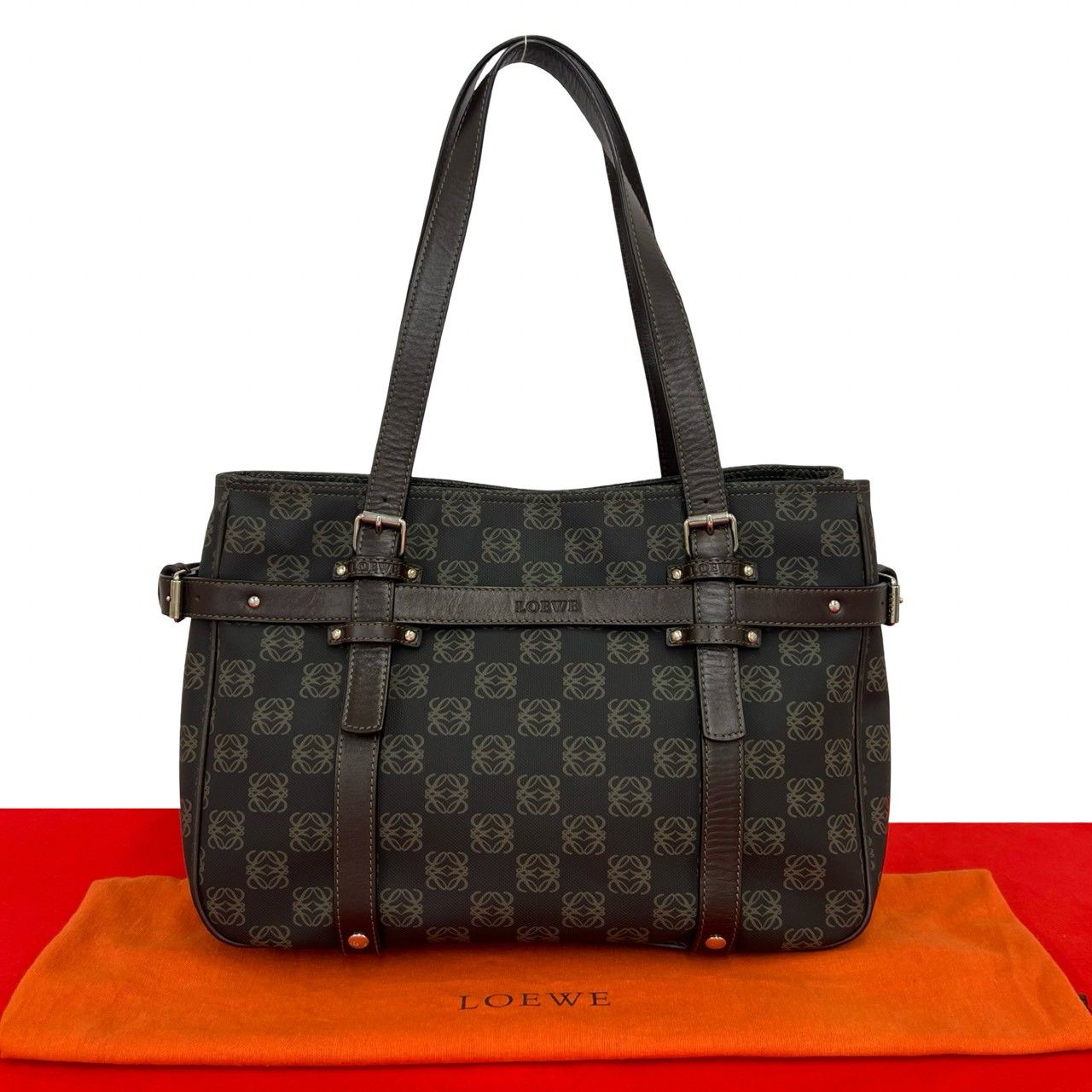 極 美品 袋付き LOEWE ロエベ リピートアナグラム 総柄 レザー 本革