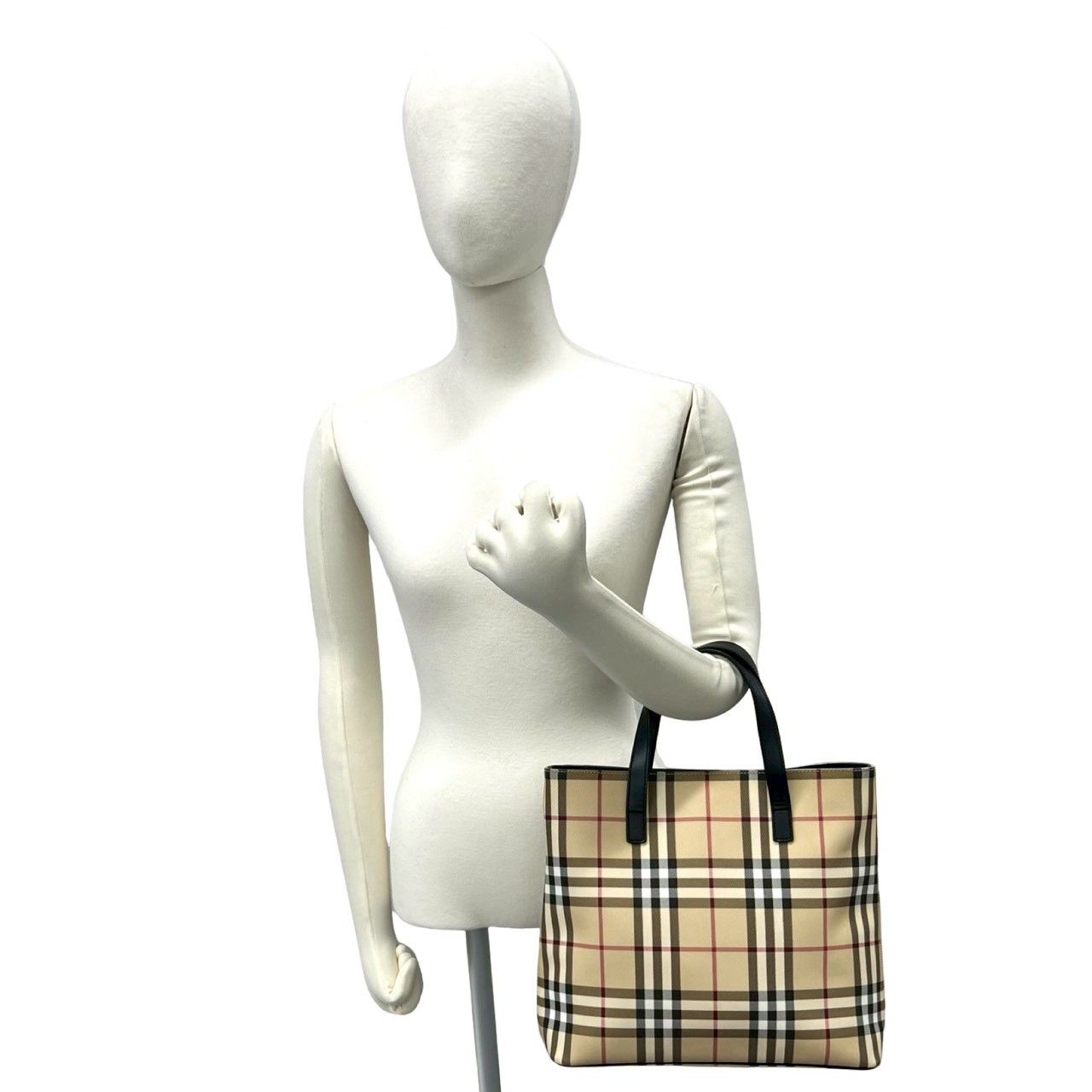極 美品 BURBERRY バーバリー ノバチェック 柄 キャンバス レザー 本革