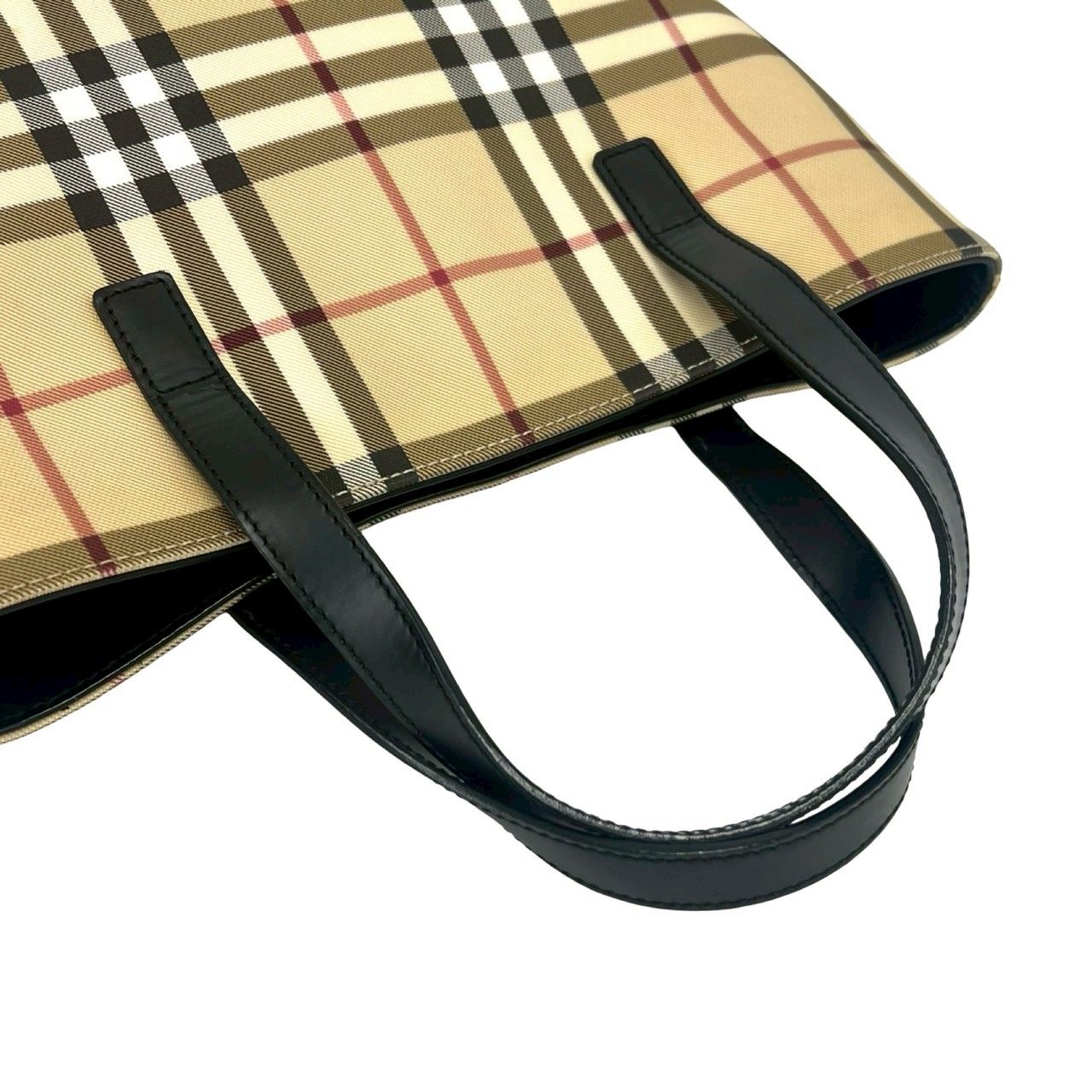 極 美品 BURBERRY バーバリー ノバチェック 柄 キャンバス レザー 本革