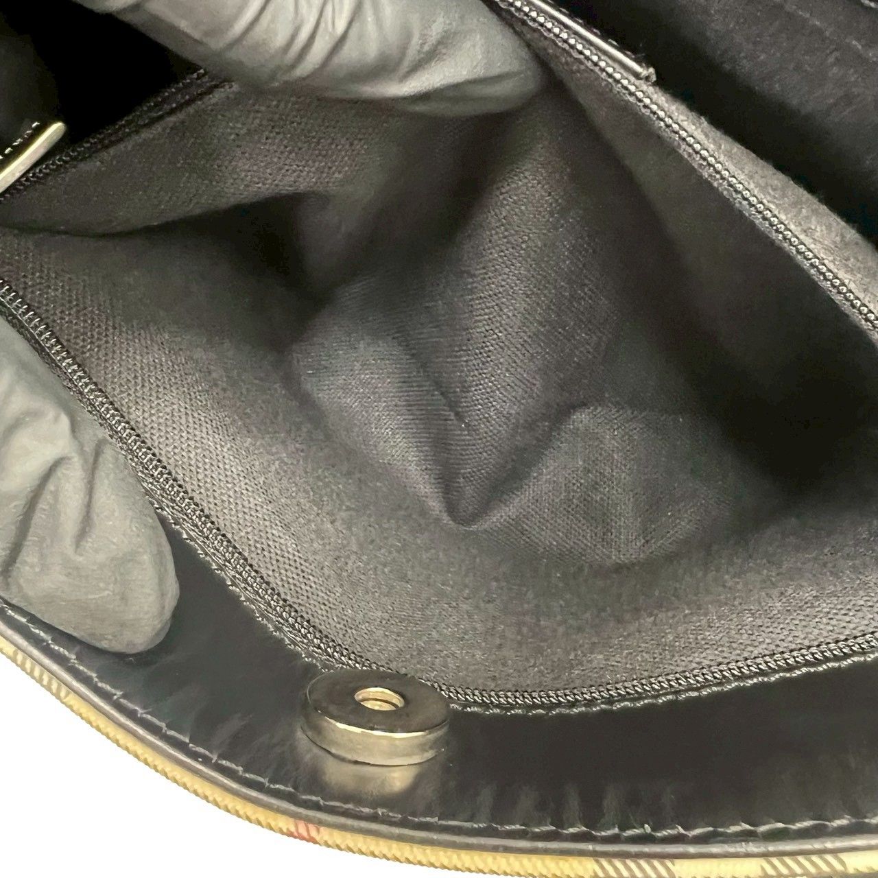極 美品 BURBERRY バーバリー ノバチェック 柄 キャンバス レザー 本革