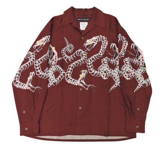 ▲★25FWモデル WACKO MARIA ハワイアンシャツ L/S スカルスネーク 25FW-WMS-HI04 サイズM ブラウン ワコマリア 中古品(127)