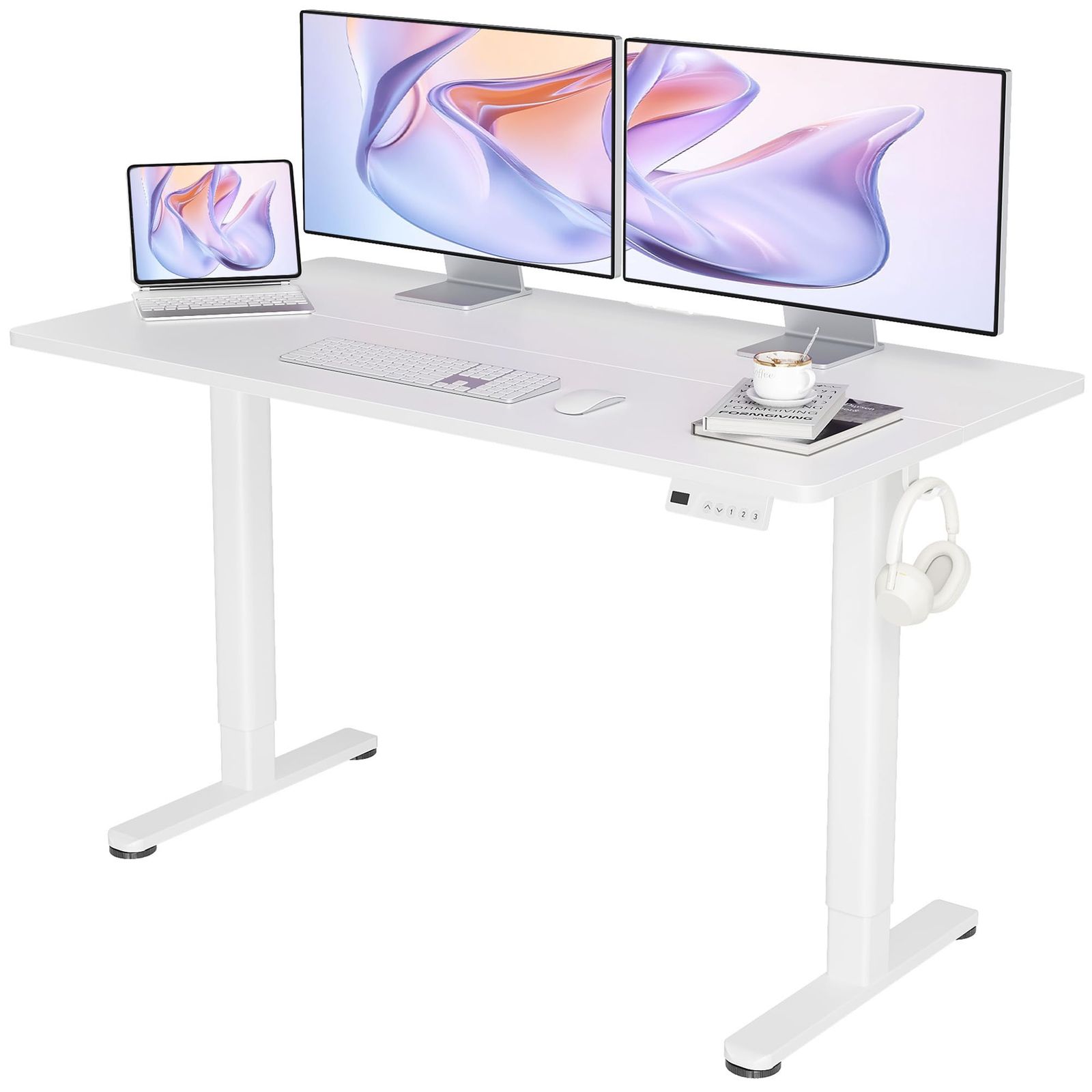 幅140cm*奥行き60cm テレワーク テーブル オフィスデスク 昇降式 在宅ワーク スタンディングデスク パソコンデスク 電動 高さ調節 昇降デスク メモリー機能 Claiks ホワイトフレーム/ホワイト天板