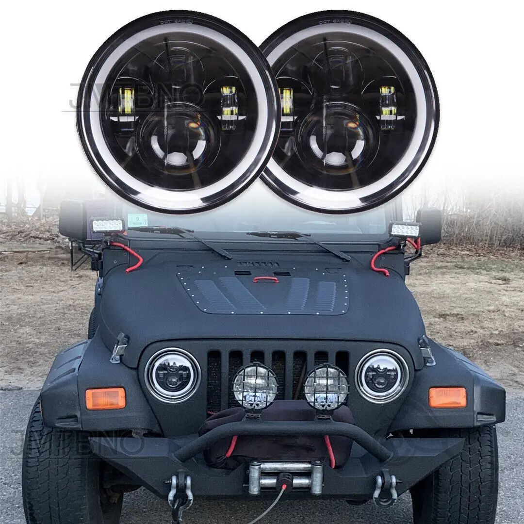 7インチ MOTORCYCLE LED PROJECTOR LIGHT ANGEL EYE RING HARLEY ROAD KING TOURING JEEP TJ JK CHEVY CHEVETTE PORSCHE 944