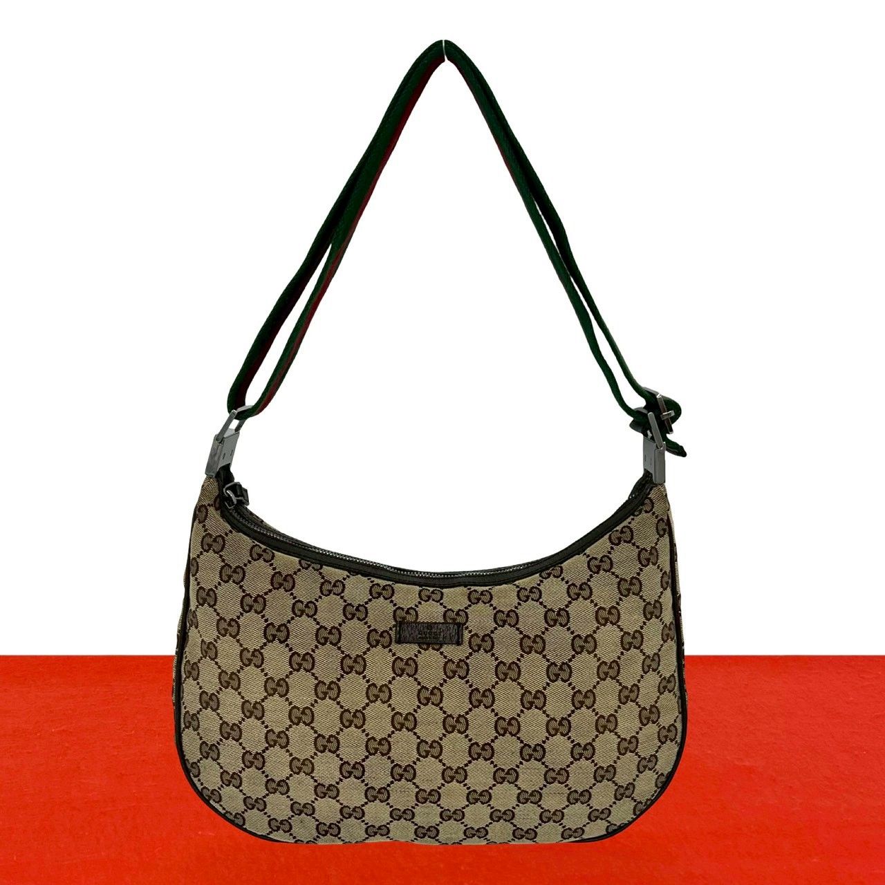 極 美品 GUCCI グッチ シェリーライン GG ロゴ 柄 キャンバス レザー