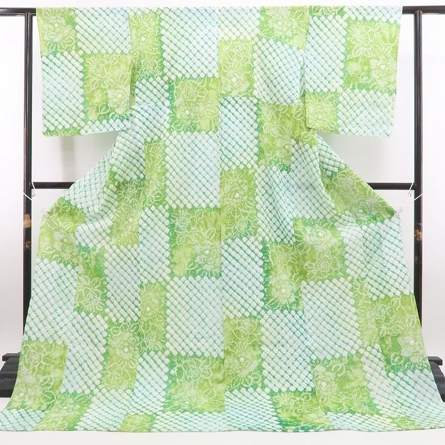 新品・浴衣】有松鳴海絞り 市松 お仕立て上がり品 夏着物 綿 仕付け糸