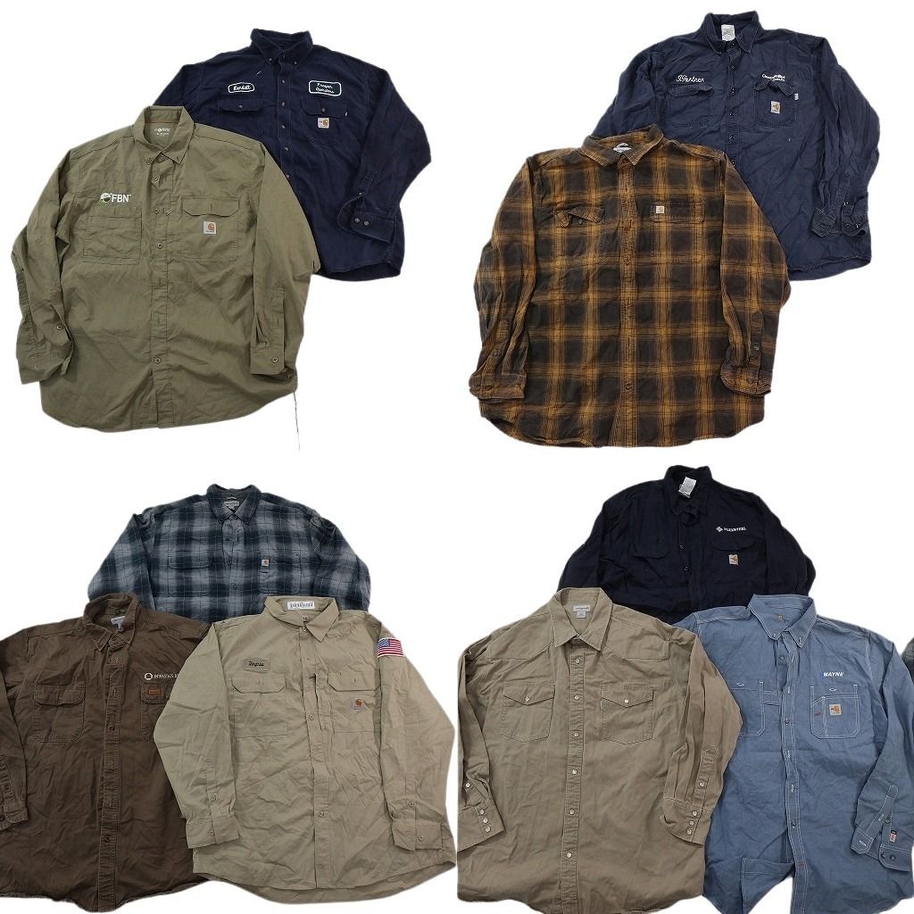 古着卸 まとめ売り Carhartt カーハート 長袖シャツ 10枚セット ( メンズ XL/2XL/3XL ) ワーク ダブルフラップ チェック 中古 古着 NF3521