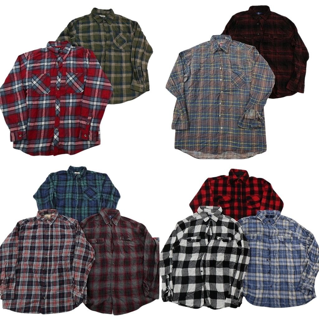 古着卸 まとめ売り フランネル ネルシャツ 長袖シャツ 10枚セット ( メンズ XL ) ダブルフラップ チェック 中古 古着 NF3527 ネルシャツ 古着卸 フランネル 長袖シャツ 10枚セット まとめ売り