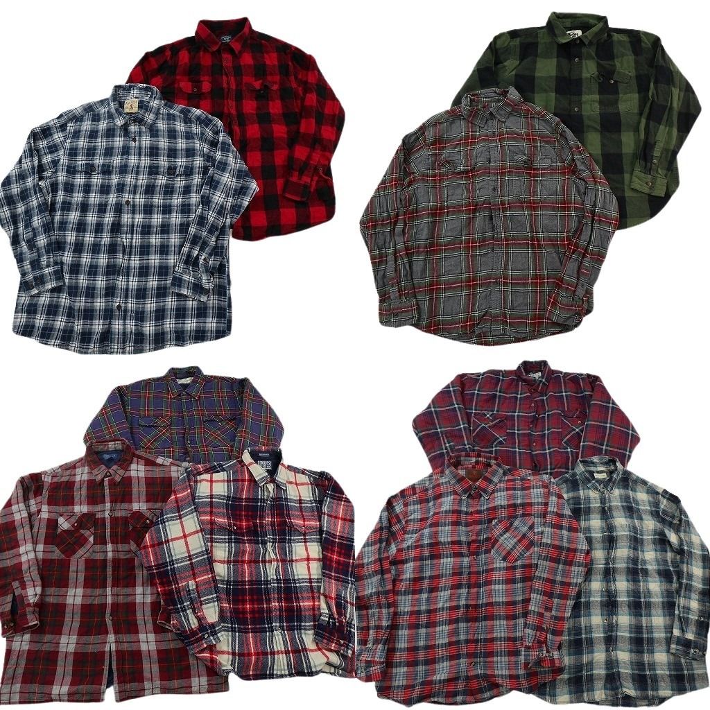古着卸 まとめ売り フランネル ネルシャツ 長袖シャツ 10枚セット ( メンズ XL ) チェック ボタンダウン 中古 古着 NF3537