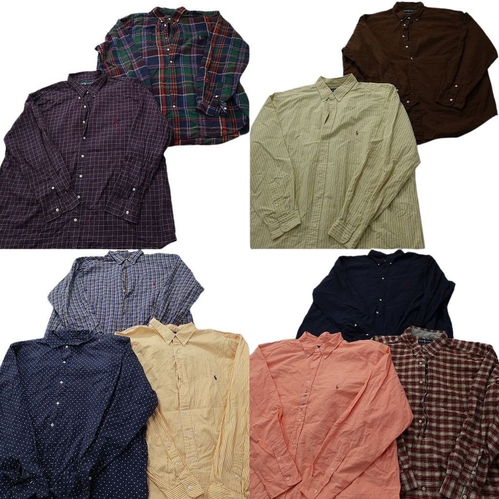 古着卸 まとめ Ralph Lauren ラルフローレン 長袖シャツ 10枚セット ( メンズ 3XL/4XL ) チェック ボタンダウン ドット柄 中古 古着 NF3571