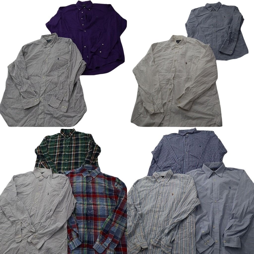 古着卸 まとめ売り Ralph Lauren ラルフローレン 長袖シャツ 10枚セット ( メンズ XL/2XL ) ストライプ チェック 中古 古着 NF3576 17,250円