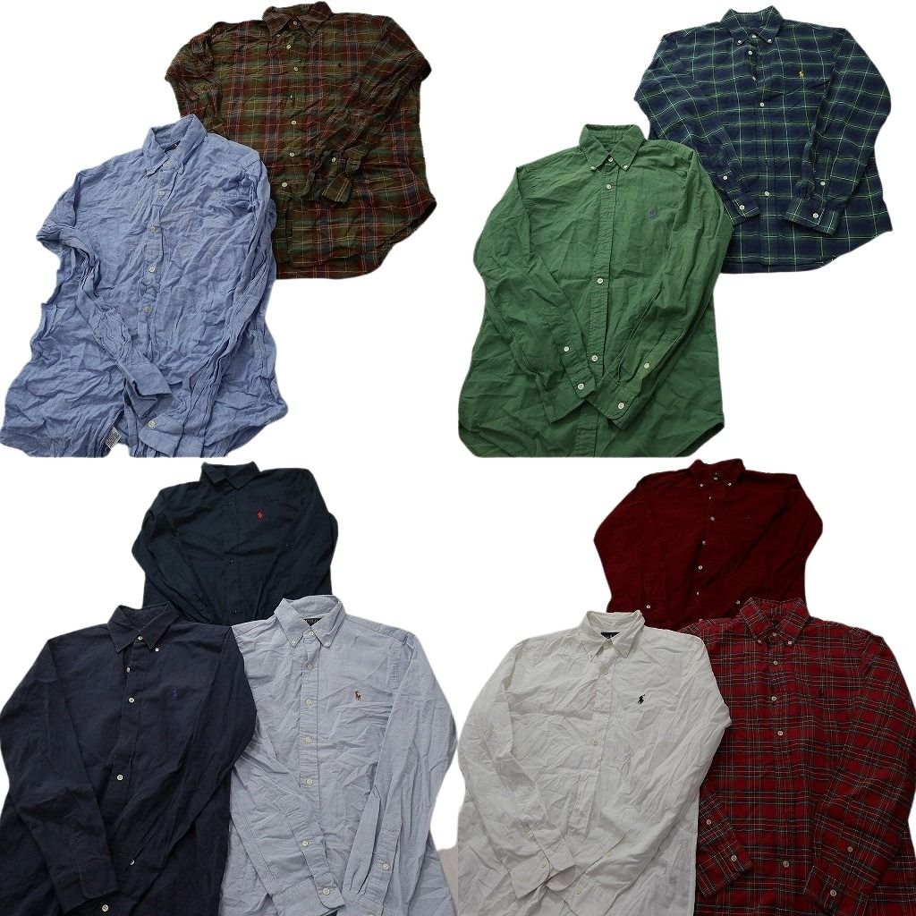 古着卸 まとめ売り Ralph Lauren ラルフローレン 長袖シャツ 10枚セット ( メンズ S ) チェック ボタンダウン 中古 古着 NF3580