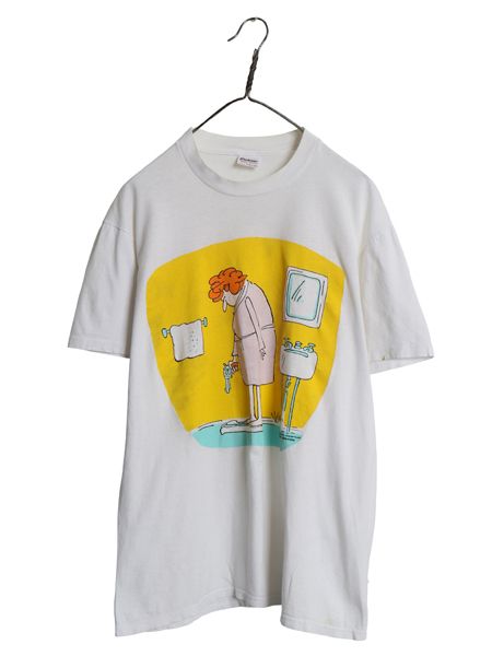 80s USA製 ジョーク イラスト プリント Tシャツ メンズ L / ヴィンテージ アート グラフィック シングルステッチ クルーネック カットソー