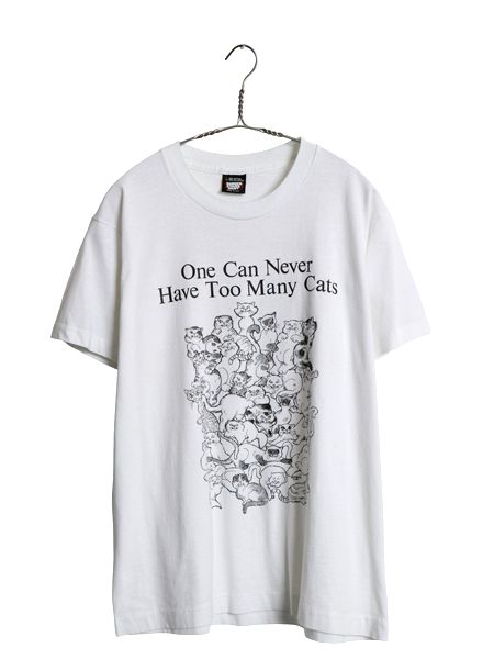 90s USA製 ネコ イラスト プリント 半袖 Tシャツ メンズ レディース L オールド アニマル アート グラフィック シングルステッチ ホワイト