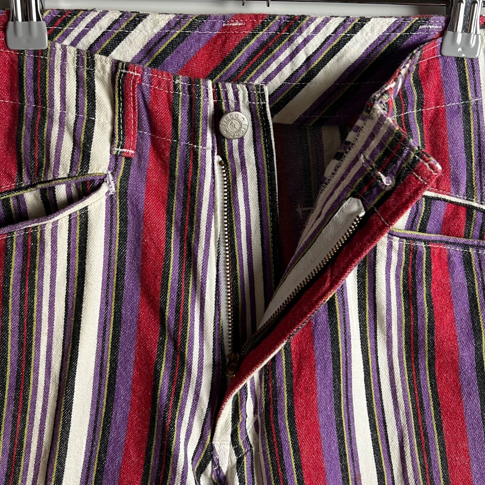 FICCE 80s rainbow cotton pants L フィッチェ カラフル ストライプ 