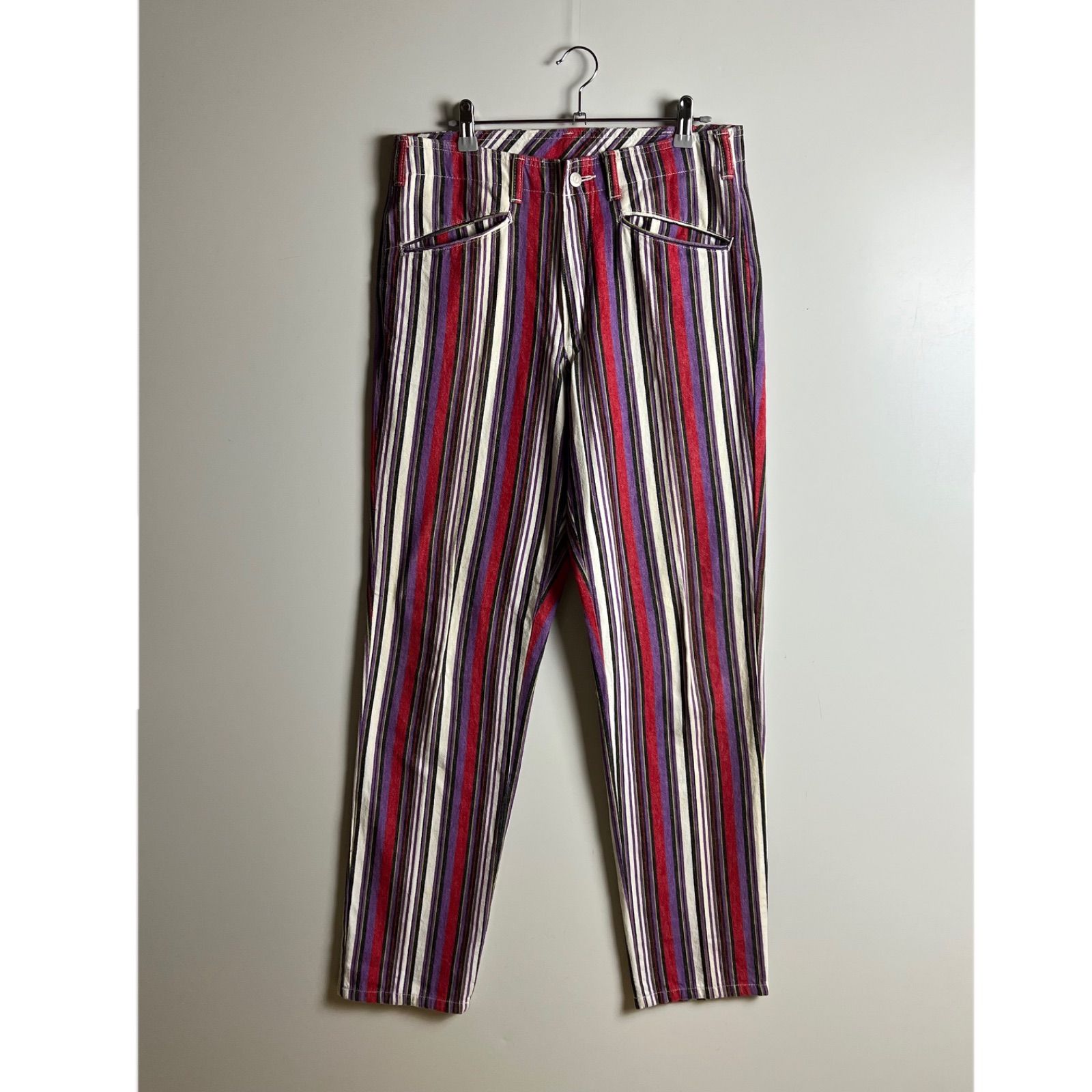 FICCE 80s rainbow cotton pants L フィッチェ カラフル ストライプ 