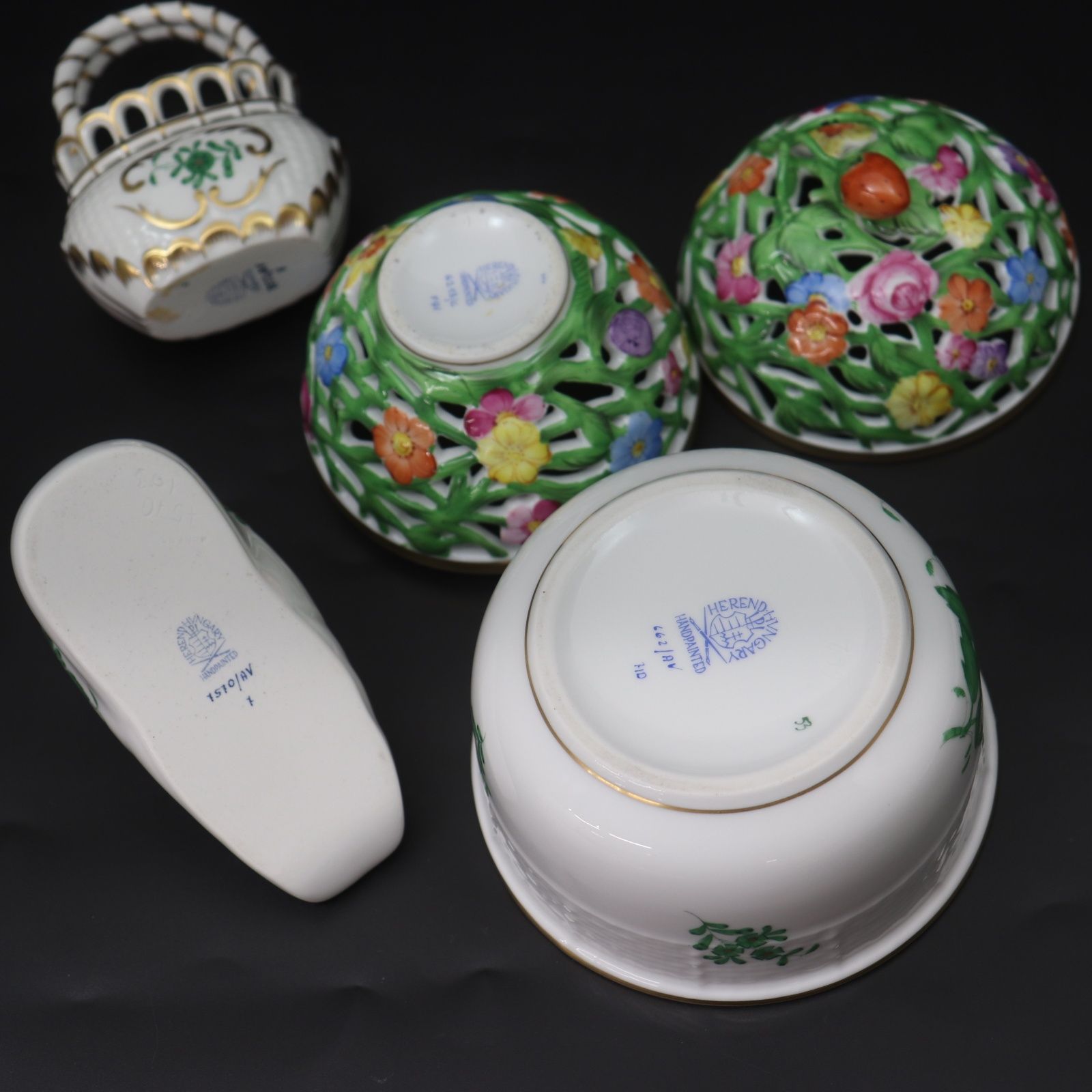 (お値下)　新品　Herend 陶磁器 　ひつじ 　ヴィクトリア　ボンボニエール ITN5QCJFM72E HEREND 8点 アポニー・グリーン ヴィクトリアブーケ