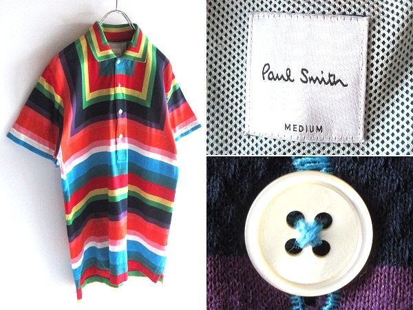 美品 コレクション使用 Paul Smith ポールスミス メインライン 2017SS カリビアンカラー 切替 プルオーバー ポロシャツ プルオーバーシャツ M マルチ