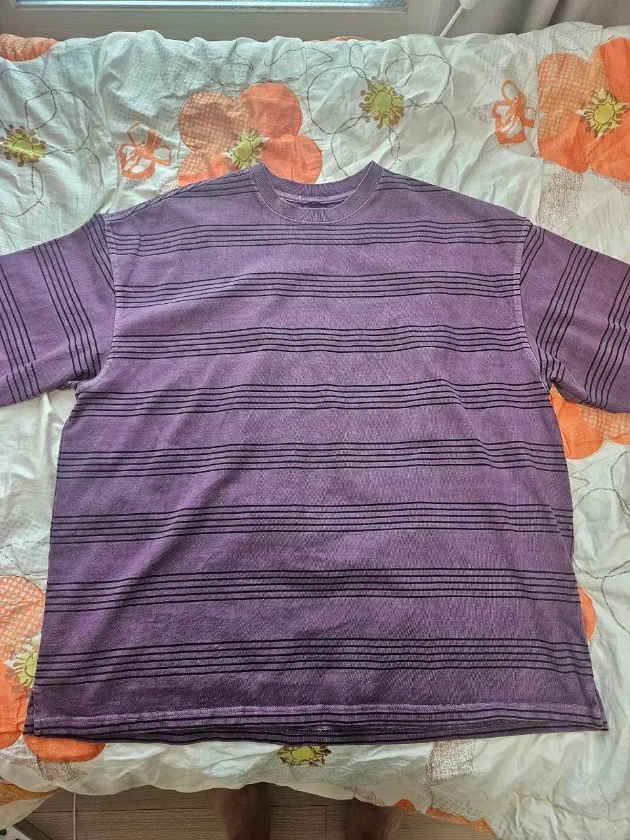 moif パープル ストライプ 半袖Tシャツ 1サイズ