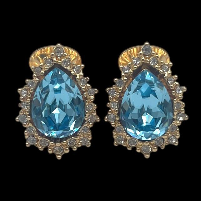 青*)様 【希少・美品】Dior ヴィンテージ イヤリング 2連ラインストーン 希少 Christian Dior クリスチャンディオール イヤリング しずく型