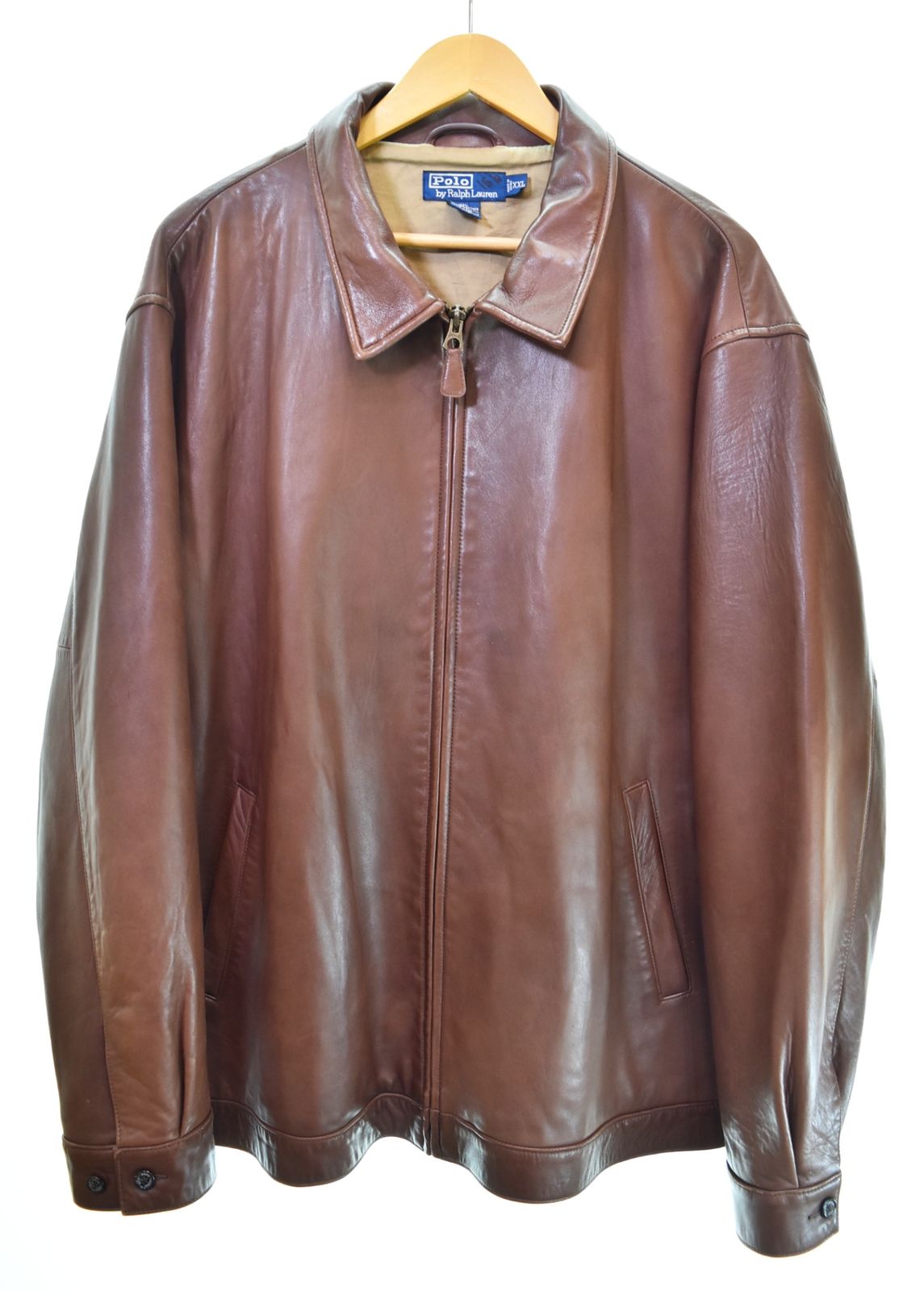 ラルフローレン RalphLauren POLO by 90s Real Leather Jacket 本革 レザー スウィングトップ ジャケット ポニー刺繍 XXL ジャケット ブラウン 3Lサイズ 103MT-4860