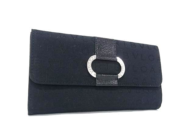 ■新品同様■ BVLGARI ブルガリ ロゴマニア キャンバス×レザー 三つ折り 長財布 ウォレット 小銭入れ 札入れ ブラック系 HA8002 新品同様 BVLGARI ブルガリ ロゴマニア キャンバス×レザー 三つ折り 長