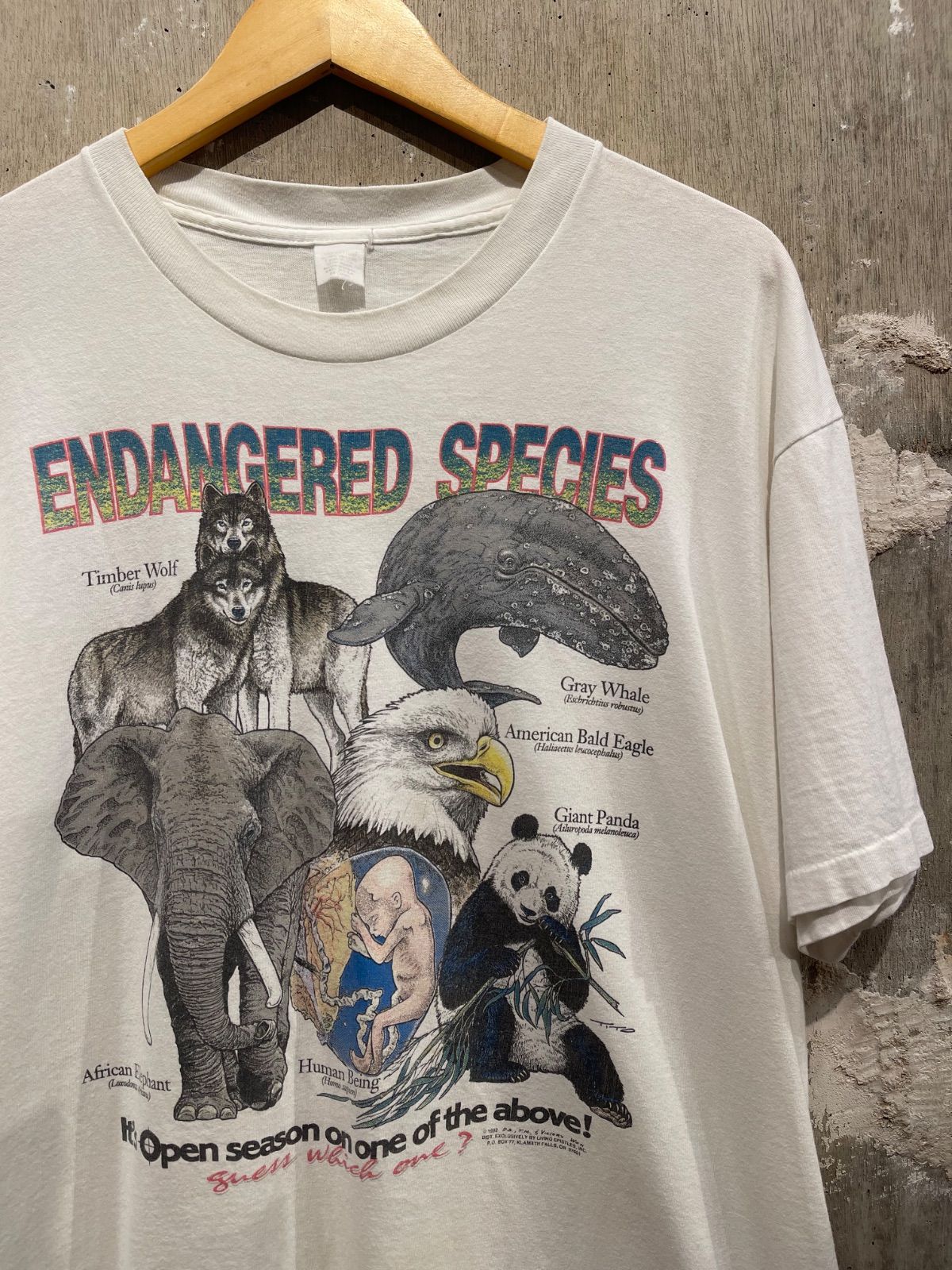 【 92’y USA製 / ENDANGERED SPECIES ANIMALS 】　アニマルTシャツ　絶滅危惧種Tシャツ　両面プリント　XXL
