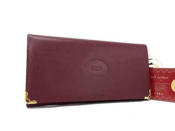 ■新品同様■ Cartier カルティエ マストライン レザー 二つ折り 長財布 ウォレット 小銭入れ 札入れ カード入れ ボルドー系 FX7661