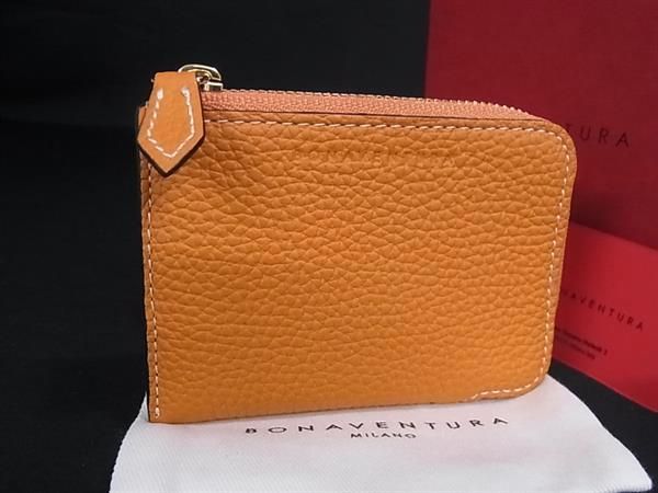 ■新品■未使用■ BONAVENTURA ボナベンチュラ レザー L字ファスナー 財布 ウォレット コインケース オレンジ系 BU0537