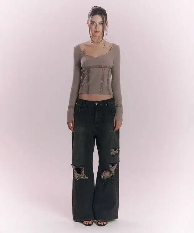 プリーズノーフォロー jay destroyed wide denim M