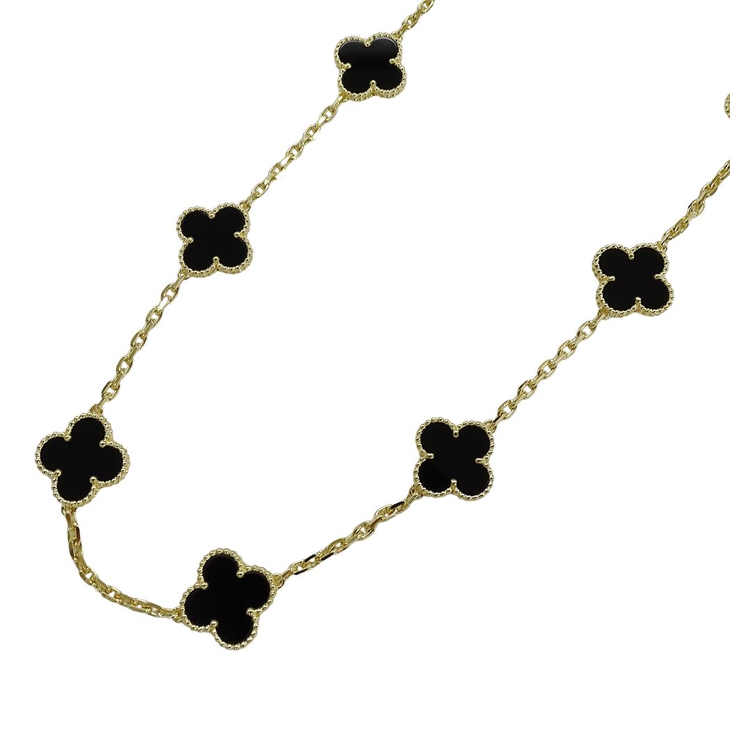 ヴァンクリーフ＆アーペル Van Cleef & Arpels ネックレス ヴィンテージアルハンブラ レディース ブランド 10モチーフ 750YG オニキス イエローゴールド ジュエリー 磨き済み 【中古】