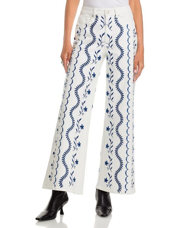 アクア レディース ボトムス デニムパンツ ワイドレッグ 刺繍 ジーンズ AQUA Embroidered High Rise Wide Leg JeansBlue Exclusive WhiteBl