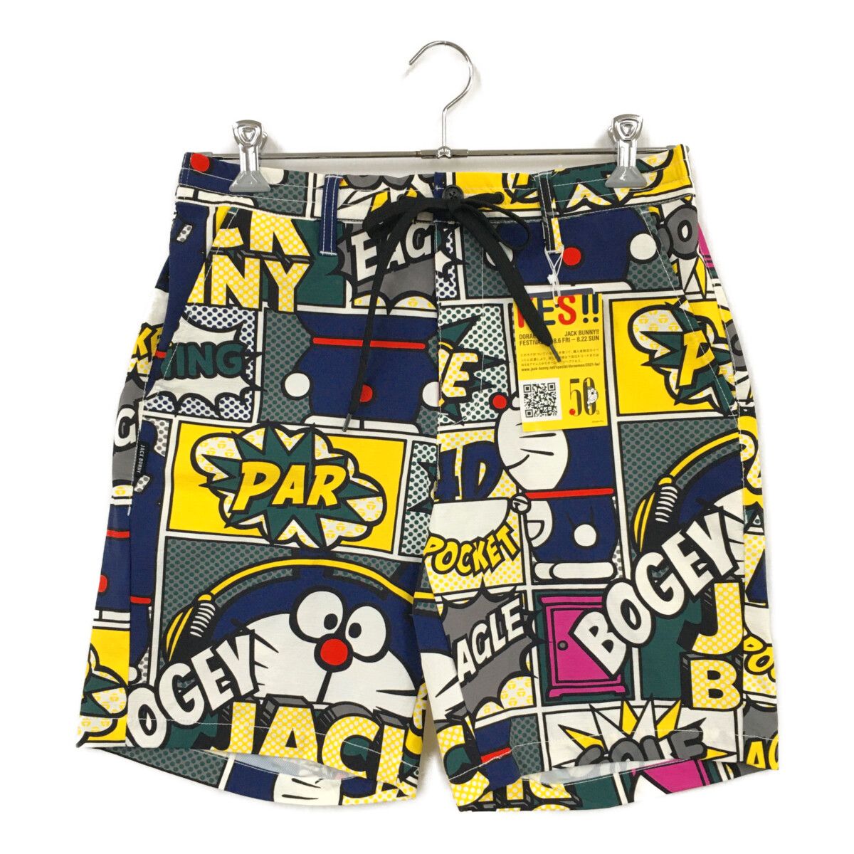 未使用品 メンズ ジャックバニー Jack Bunny!! ハーフパンツ 6(LL) マルチカラー グリーン×イエロー ドラえもん コミック柄 未使用品