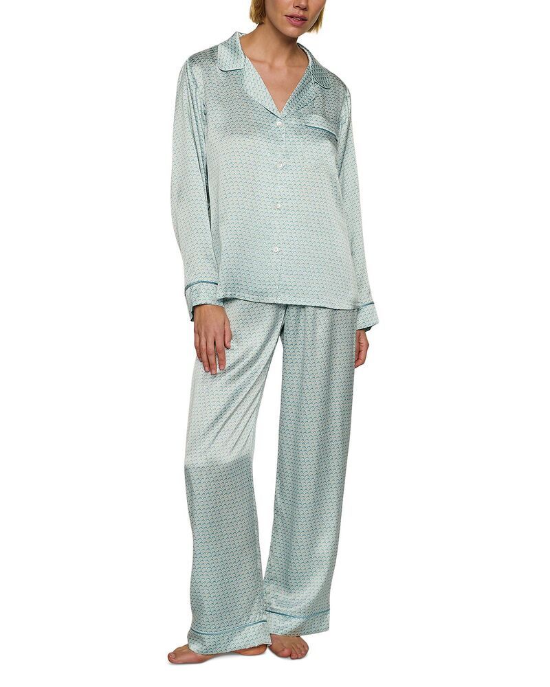 エバージェイ レディース アウター パーカー・スウェット プリント シルク Eberjey Inez Printed Washable Silk Long Pajama Set Seashell Bl